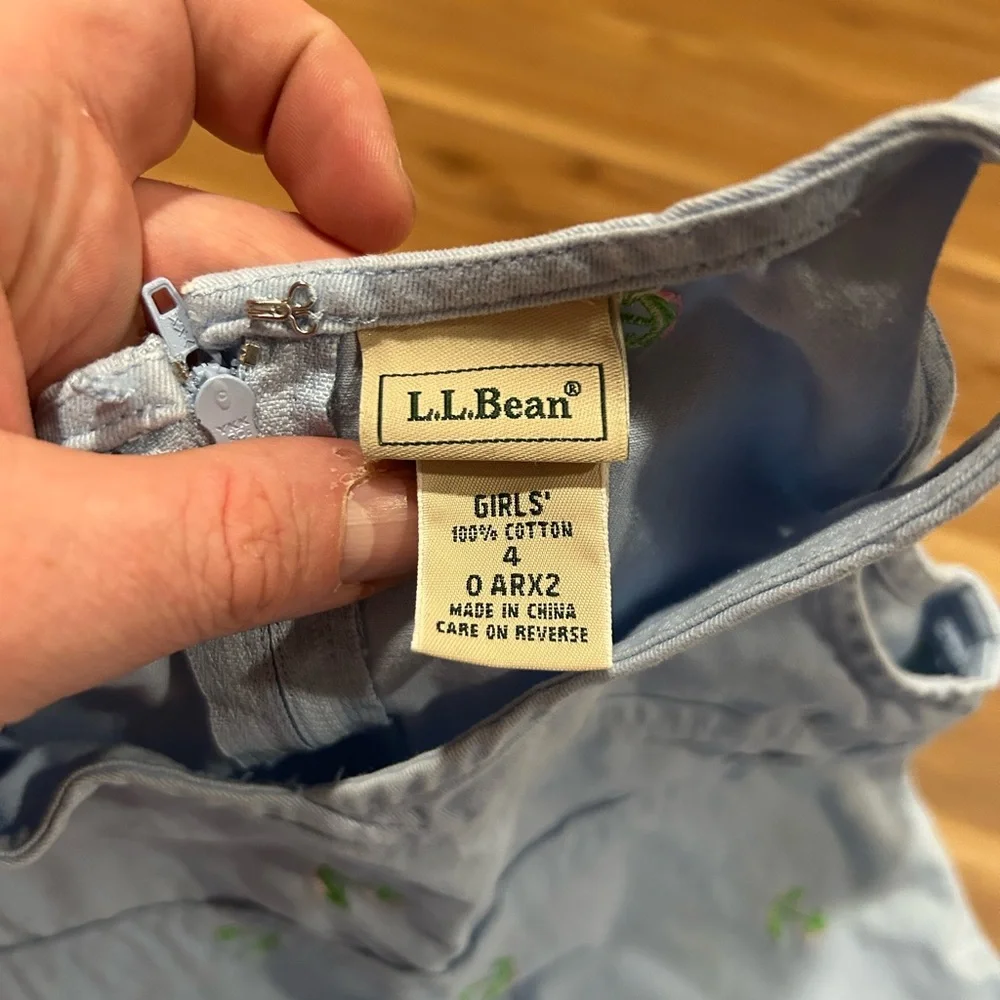 LL Bean 100% Cotton Light Blue Sleeveless Dress with Green Anchor Print Size 4